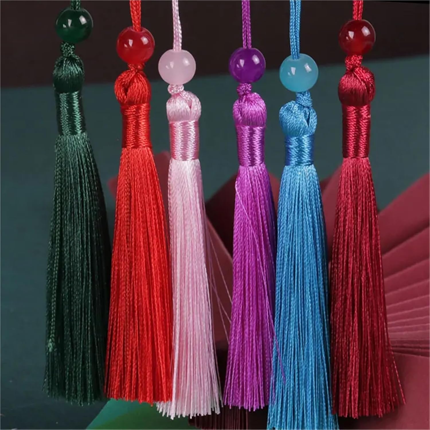 Bookmark Tassels 100/200pcs 7CM Handmade Silk Jade Bead Tassels Bookmark Key Tassel for DIY Apparel Sewing Supplies Home Decoration for DIY Craft(Pink,200pcs)
