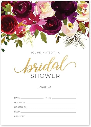 Canopy Street Invitación de despedida de soltera con relleno floral de otoño, 25 invitaciones de despedida de soltera con flores de otoño con sobres