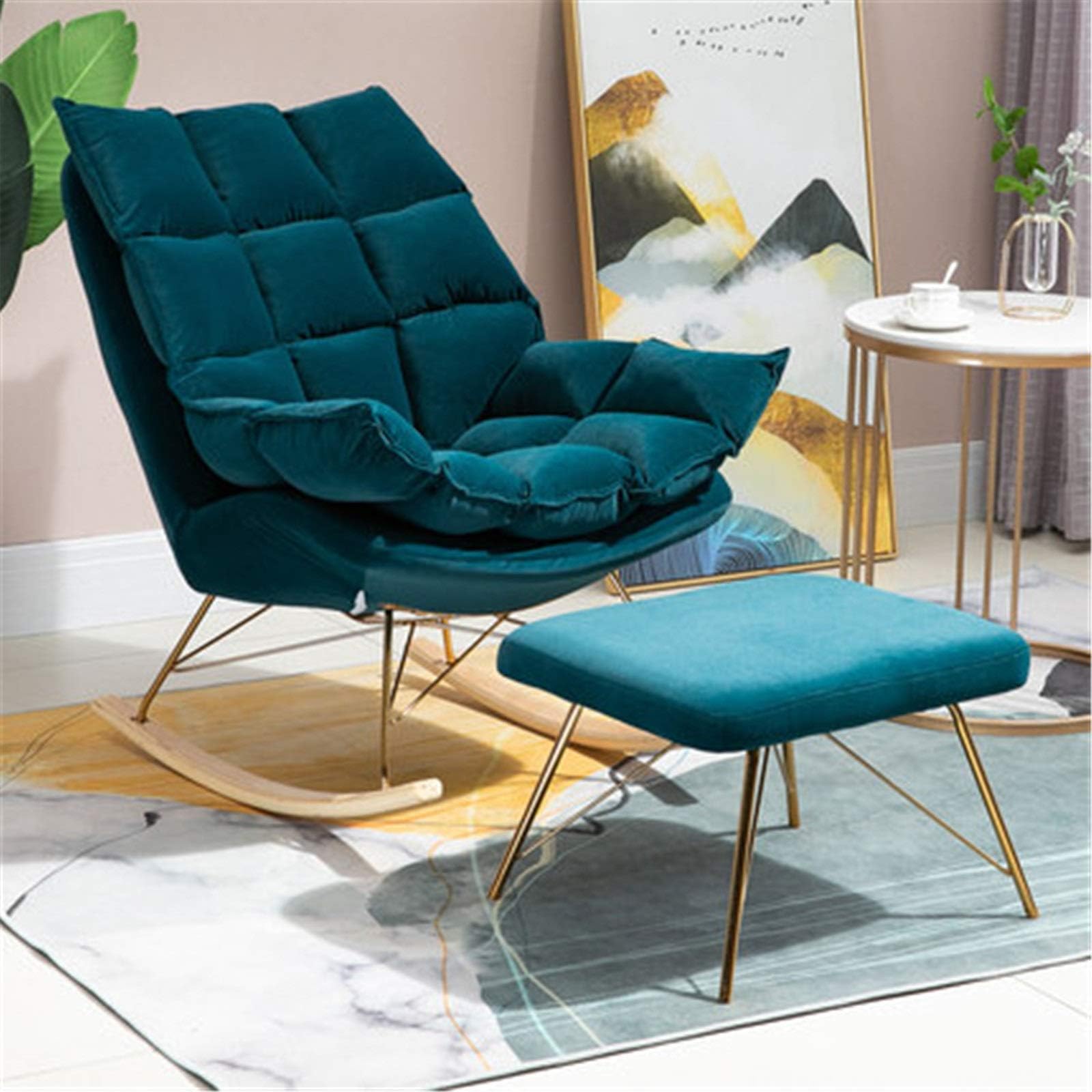 Rocking Chair Lazy Sofa Single Sofa Rocking Chair Leisure Balcony Lounge Chair Small Apartment Living Room Bedroom Small Back Chair (Color : Green, Size : 95x68x90cm)
