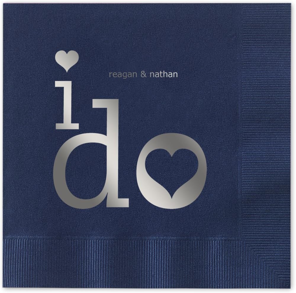 I Do Personalized Cocktail Beverage Napkins/Canopy Street 100 Custom Printed 4 3/4" x 4 3/4" Navy Blue 3-Ply Paper Napkins With Choice Of Foil