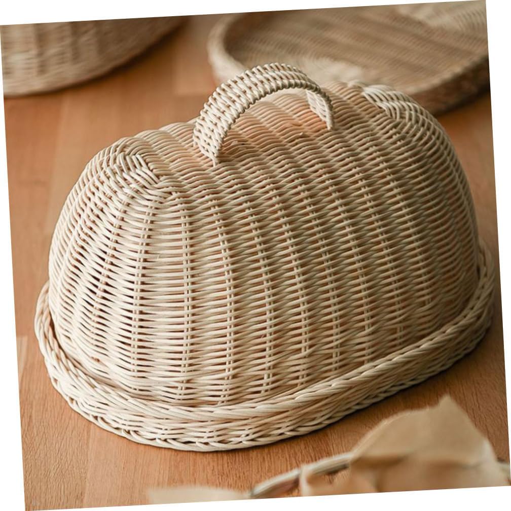 Rattan Woven Food Cover and Storage Tray Set, Handwoven Natural Rattan Bread and Fruit Basket with Protective Lid for Kitchen Dining and Food Serving