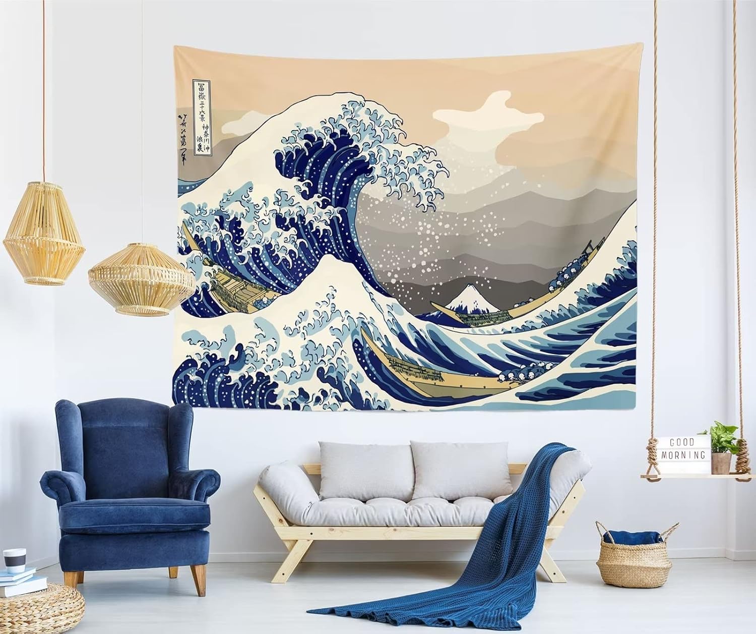 CORFOTO Great Wave Tapestry Retro Japan Kanagawa Prefecture Wall Hanging Ancient Japanese Waves Tapestry Japanese Style Tapestries for Bedroom Aesthetic Home Decorations Wall Art Posters