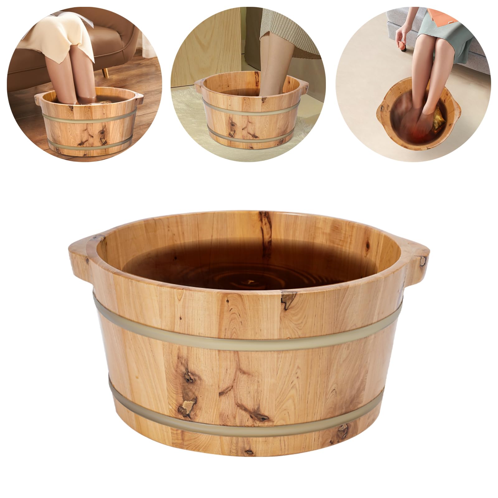 Baignoire de pieds ronde en bois - Seau de bain de pieds - Seau de bain pour les pieds - Seau pour les familles, les bains de pieds, les saunas et les hôtels - 36,5 x 18 cm