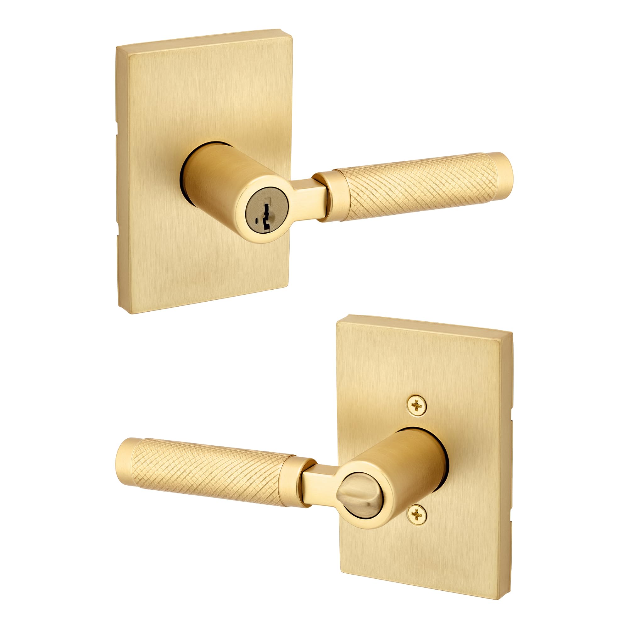 Kwikset Prava Entry Door Handle with Lock and Key, Secure Keyed Reversible Lever Exterior, for Front Entrance and Bedrooms, Satin Brass, Pick Resistant Smartkey Rekey Security and Microban