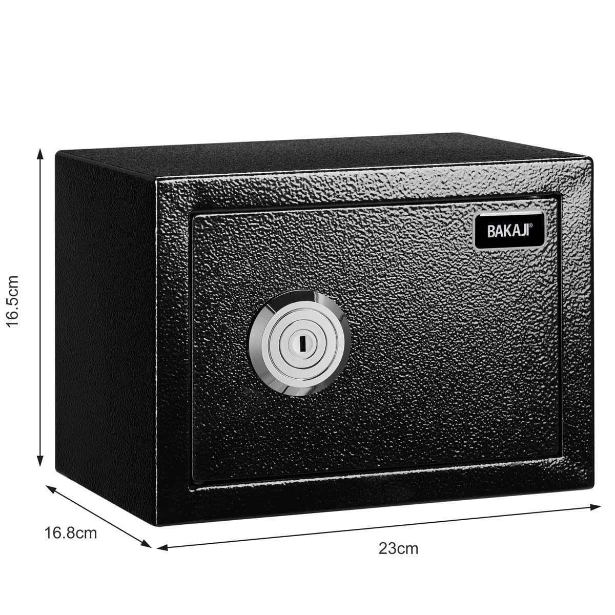 BAKAJI Cassaforte di Sicurezza in Acciaio con Chiave a Doppia Serratura, Cassetta Meccanica Antiscasso, Resistente al Fuoco con 2 Bulloni per Fissaggio a Muro Parete, 23 x 17 x 17.3 cm