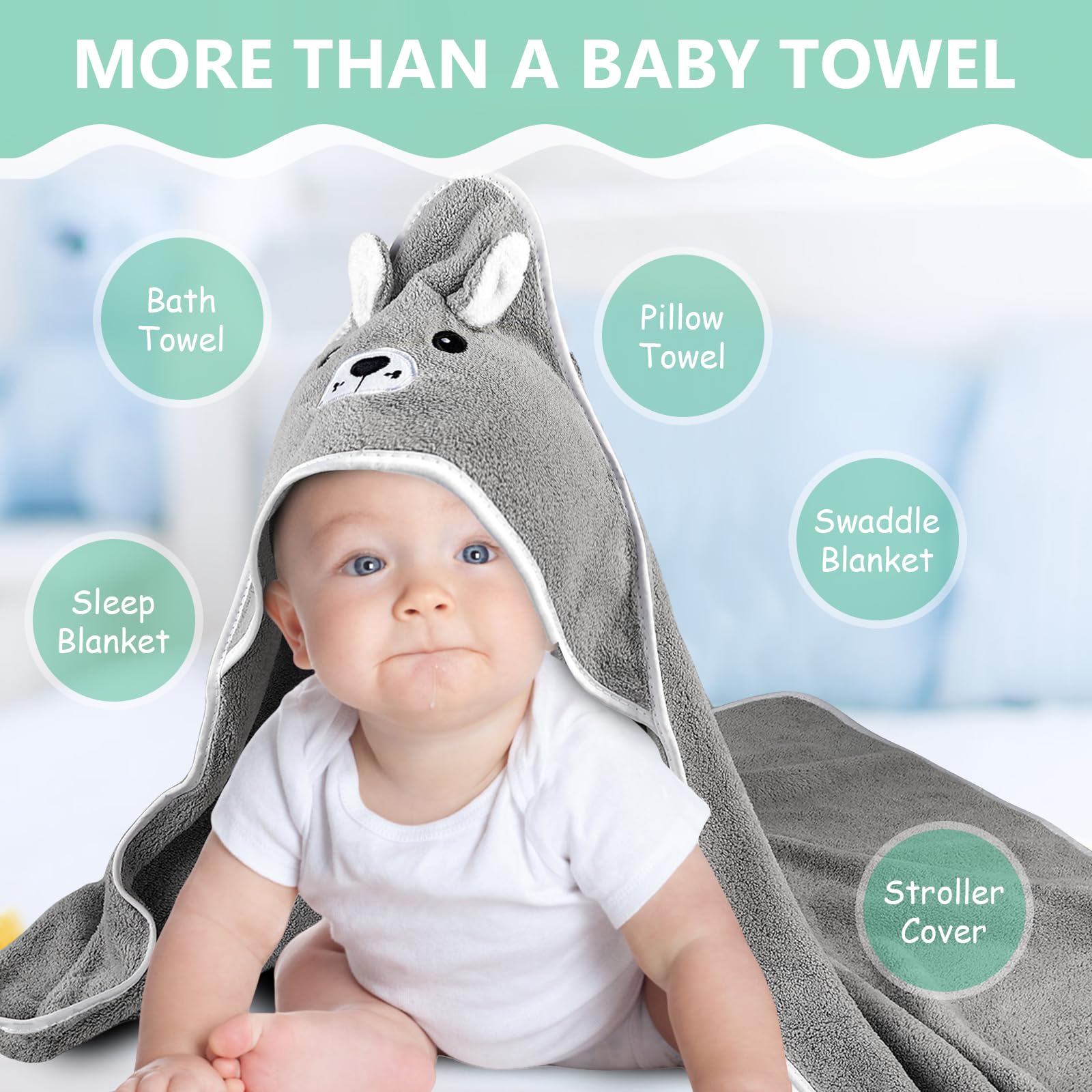 BORDEAG Cape de Bain Bébé: 3 Pièces Sortie de Bain Bébé, Serviette de Bain 80 x 80 cm, Serviette Naissance Coton, Poncho de Bain Bebe Doux Absorption Forte, Fille Garcon