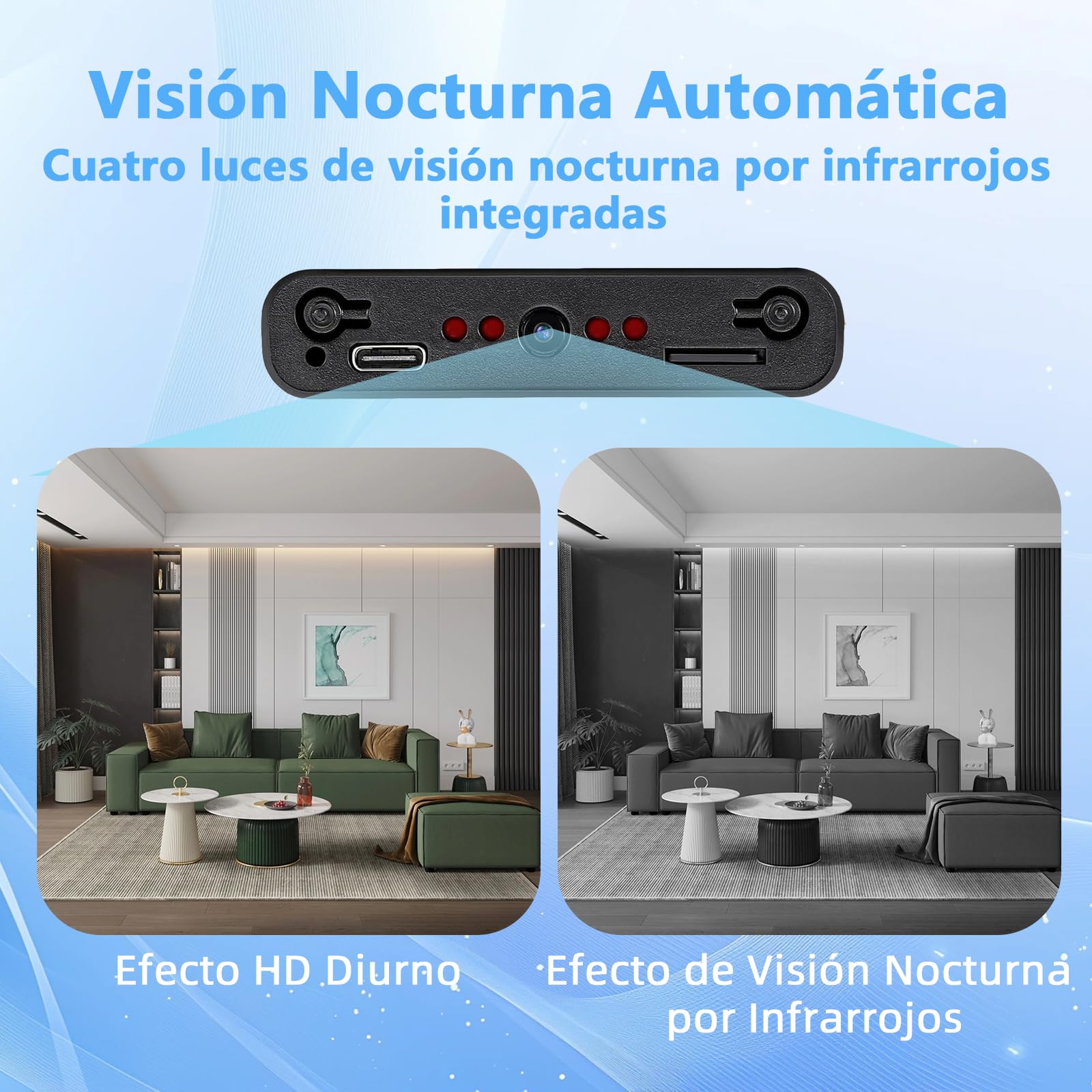 Mini cámara, cámara espía oculta, cámara niñera en alta definición 1080P,con función de detección de movimiento,apta para la vigilancia de seguridad en interiores,oficinas y otros lugares,sin Wi-Fi.