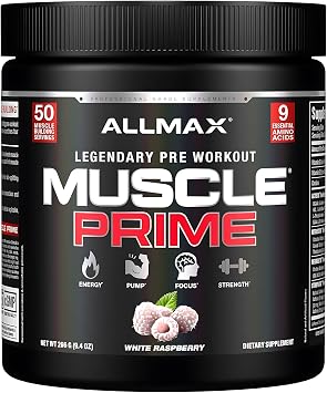 ALLMAX MUSCLEPRIME, White Raspberry - 266 g - Advanced Grade Pre-Workout - Boosts Energy & Focus with 9 Essential Amino Acids - Zero Sugar - 50 Servings