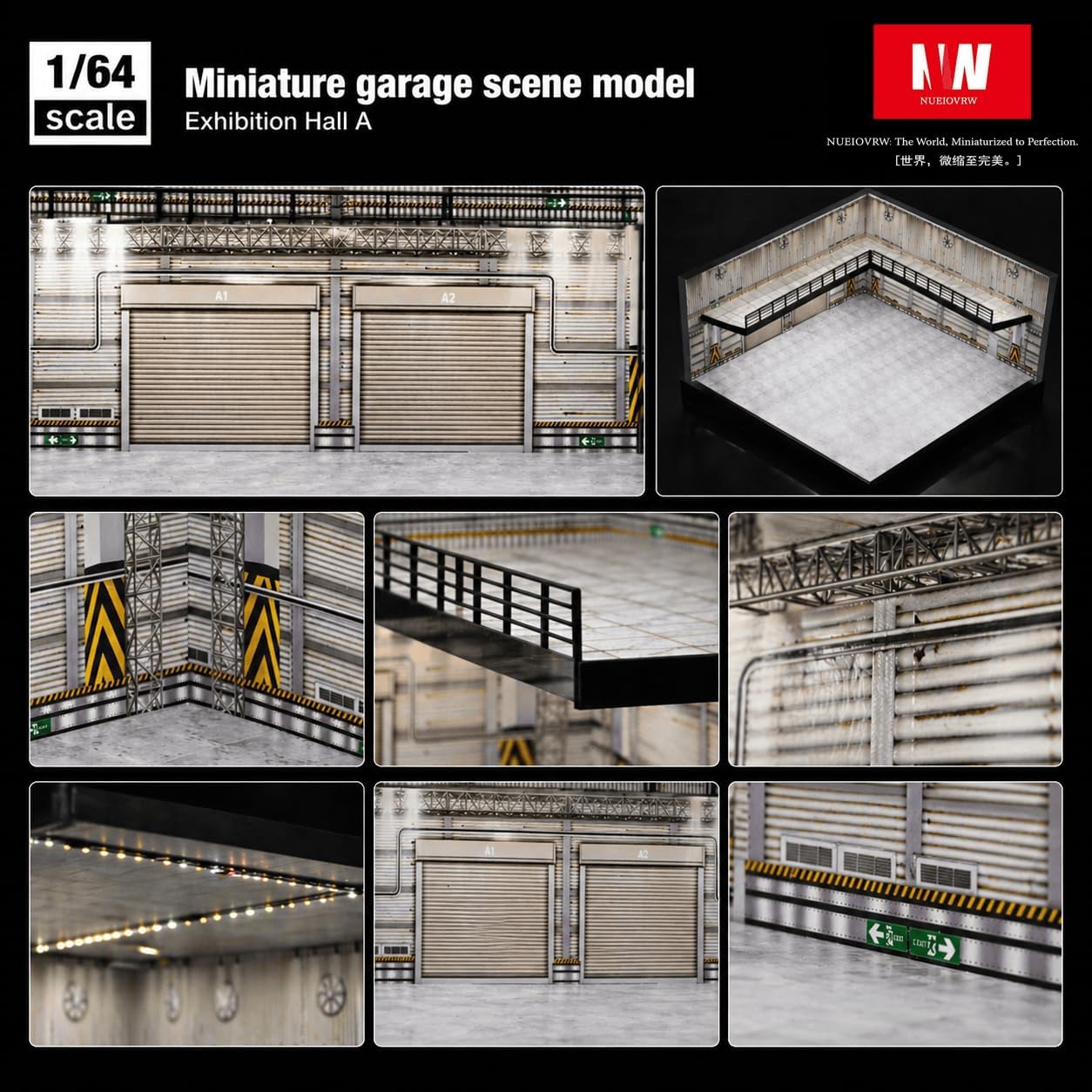 1/64 Diorama Model Car Display Case, fits For 1/64 Hot Wheels Diecast Model Car, Diorama Double Decker Car Showroom Garage Model With Dimmable Tri-color LED Lighting Car Parking Lot Scene Building (A)