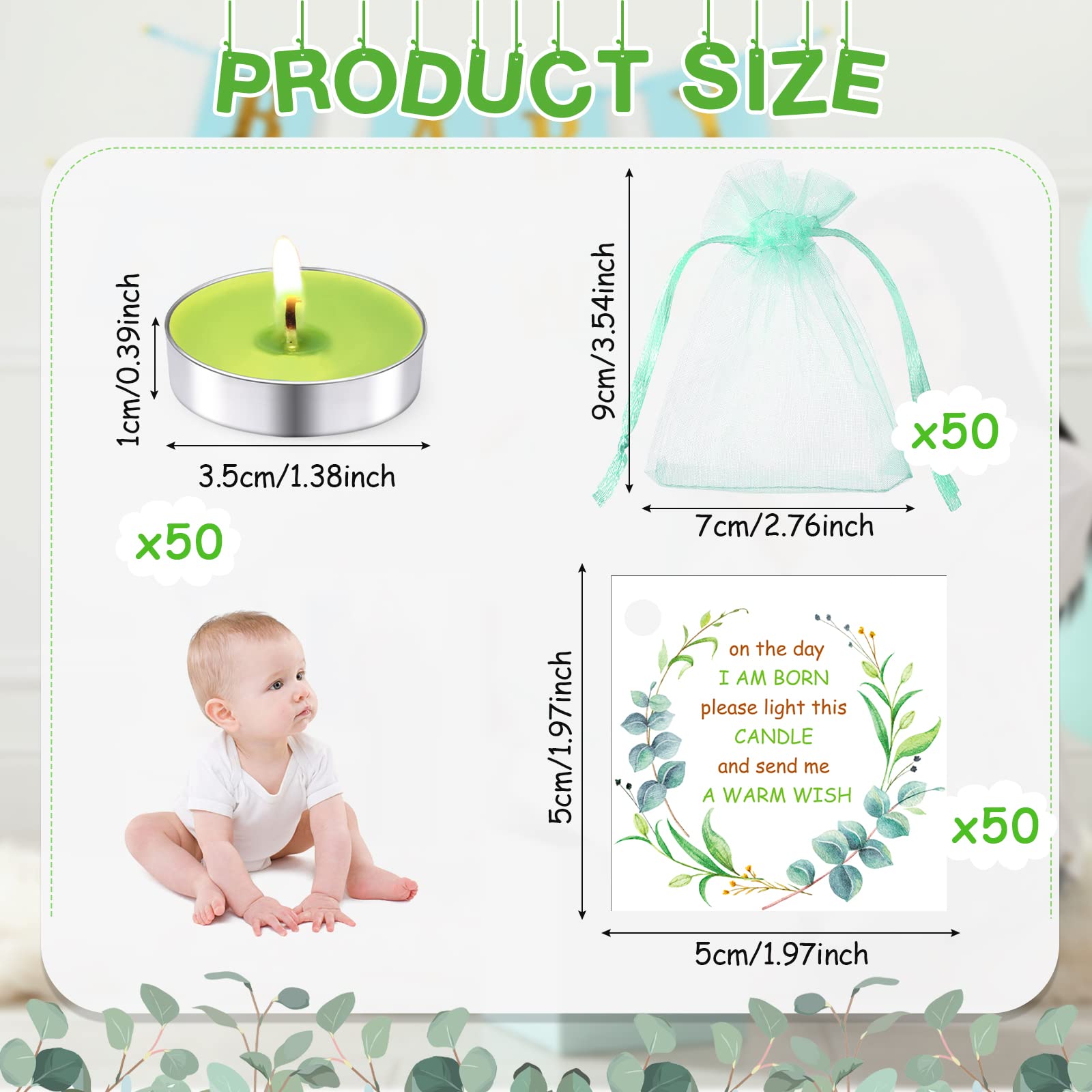 50er-Set Babyparty Gastgeschenke Mit Herz-Teelichtern – Inkl. Dankeskarten & Organzabeuteln | Rosa, Ca. 3,5x1 Cm | Für Valentinstag & Feiern