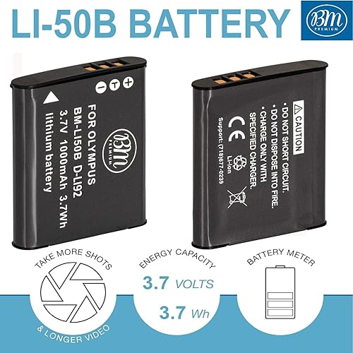 Miniatura 2 de BM Premium Paquete de 2 baterías D-LI92 y cargador para Pentax Optio P80, I-10, RZ10, RZ18, Ricoh WG-1, WG-2, WG-3, WG-4, WG-5, WG-20, WG-30, WG-50,