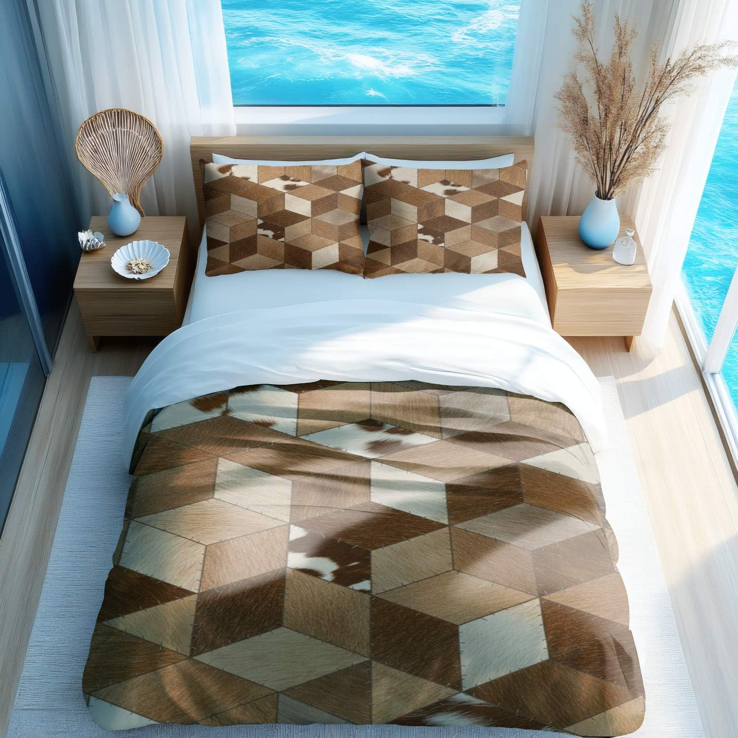 Housse de couette relief 3D parure de lit grand format au motif naturel épuré