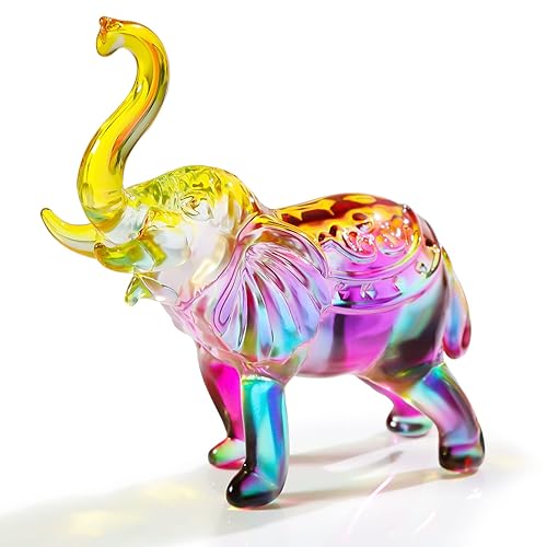 YWHL Crystal Glass Elephant Figurine Gifts for Women, Handmade Colorful