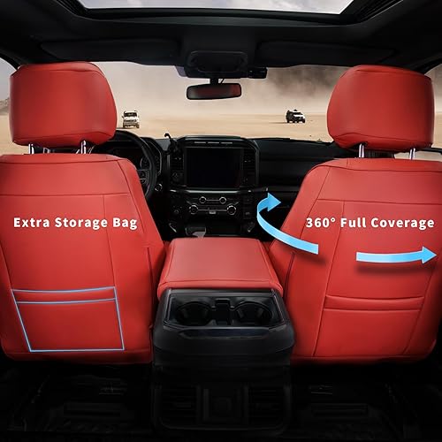 Miniatura 4 de CoverCenter Fundas de asiento para Ford F150 2024 2023 2022 2021 2020 2019 2018 2017 2016 2015, juego completo de fundas de asiento rojas para