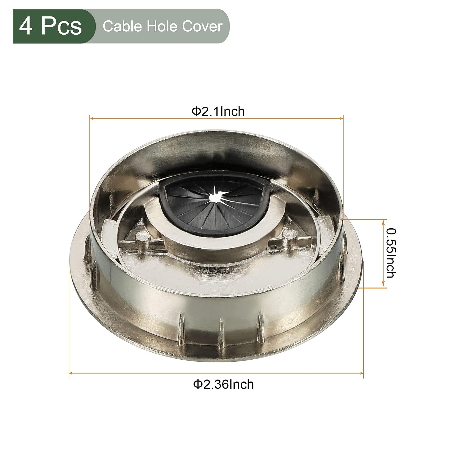 YOKIVE 4Pcs Desk Cable Hole Cover, Zinc Alloy Cord Wire Raceway Great for Office, Home, Daily Use (53mm, Silver)