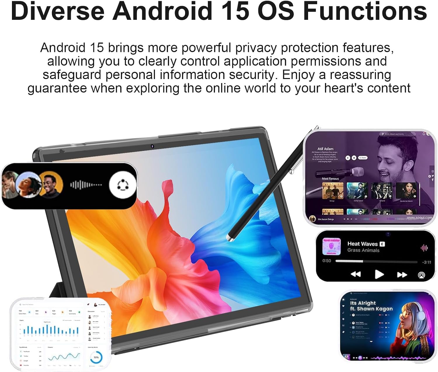 10 Inch Tablet With Case Stylus, Android 15 Tablets 8GB RAM 32GB ROM Support 1TB Expand, 10.1 IN Tableta Includes Tablet Protective Cover Dual Camera 5G WiFi-6, 6000mAh Battery 10" Android Tablet.