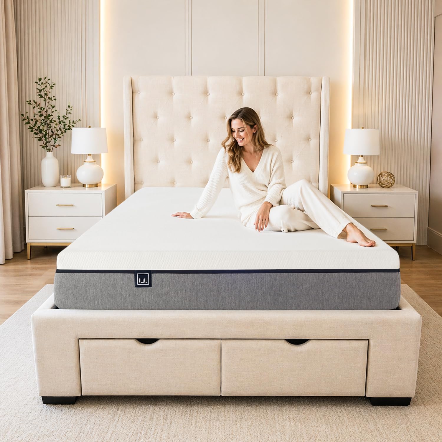 - Lull 5 Layer Memory Foam Mattress in a Box with Individually Wrapped Springs 365 Night Trial, White-Grey, Twin XL, 10'' Original