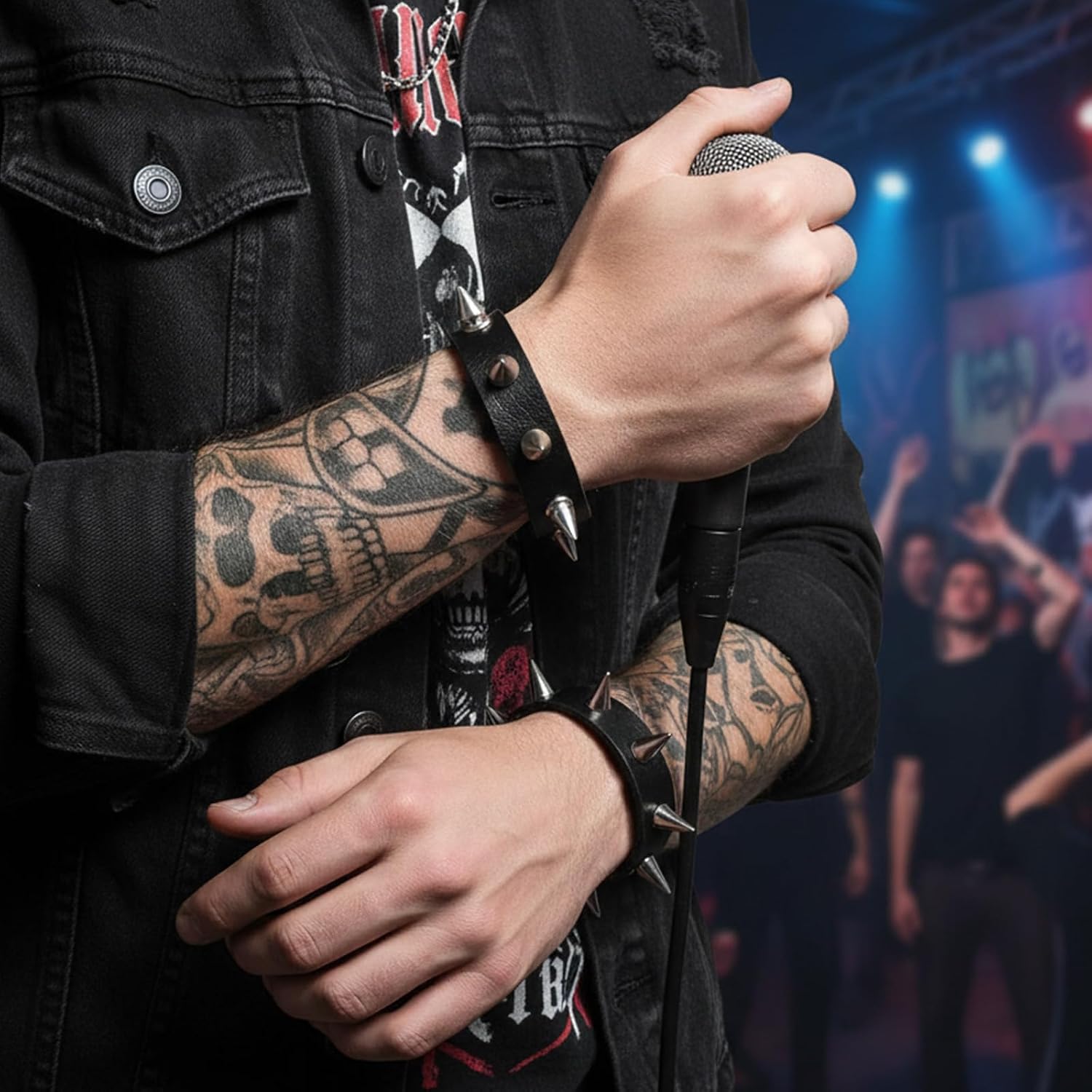 2 Pcs Punk Spike Bracelet, Studded Bracelets Leather Rivets Goth Spiked Bracelet Adjustable Spiky Cuff Wristband Metal Wristband Punk Accessories