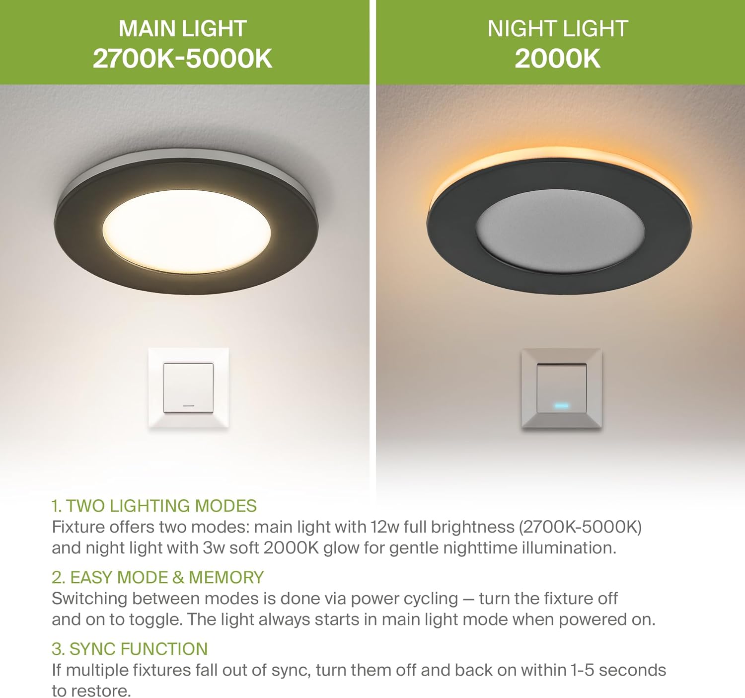 ASD 12 Pack 6 Inch LED Recessed Light with Night Light 12W, 5CCT 2700K-5000K 1071LM CRI90+, IC Rated Dimmable Ceiling Lights, Canless Wafer Downlight, Ultra-Thin Lighting Fixture, ETL ES T24, Black