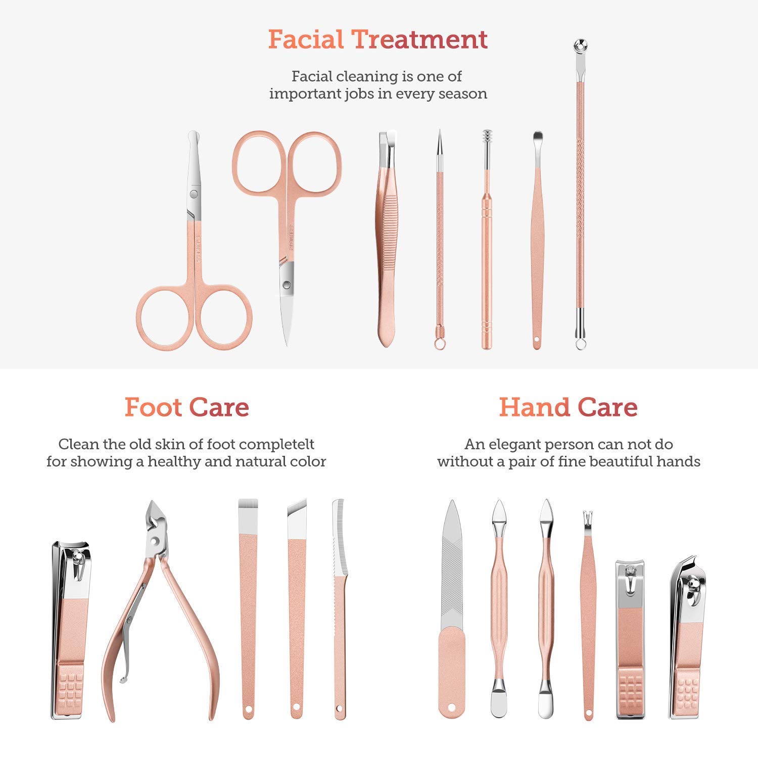 Spancare zestaw do manicure, narzędzia do pedicure do stóp, obcinacz do paznokci, 18-częściowy zestaw do manicure, pedicure dla kobiet i mężczyzn, różowy