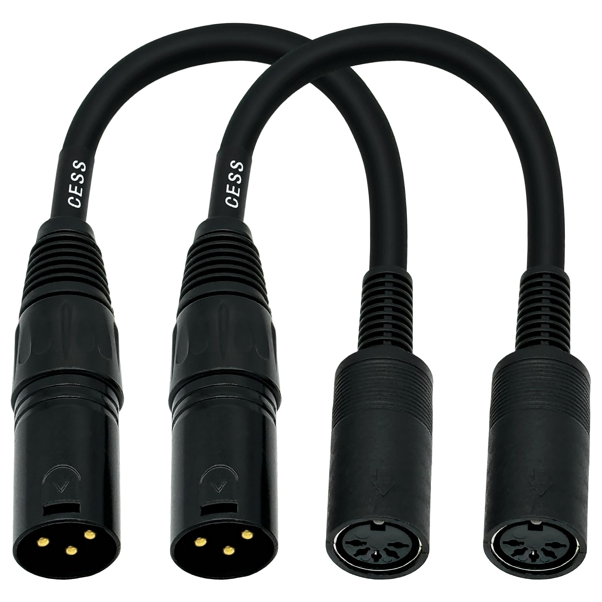 CESS-279 DIN 5-Pin MIDI Femelle vers XLR 3-Pin Male Adapter Cable - 15,2 cm Convertisseur Cordon pour Synthétiseurs, Claviers, Contrôleurs, Lot de 2