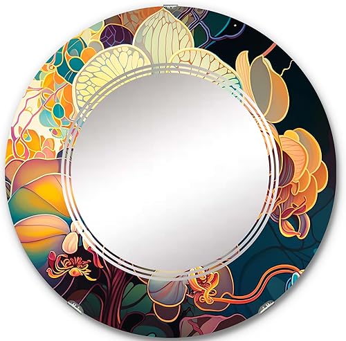 VII - Orquídea floreciente en colores retro brillantes VII, espejo de tocador, espejos de baño, espejos de pared para sala de estar, dormitorio,