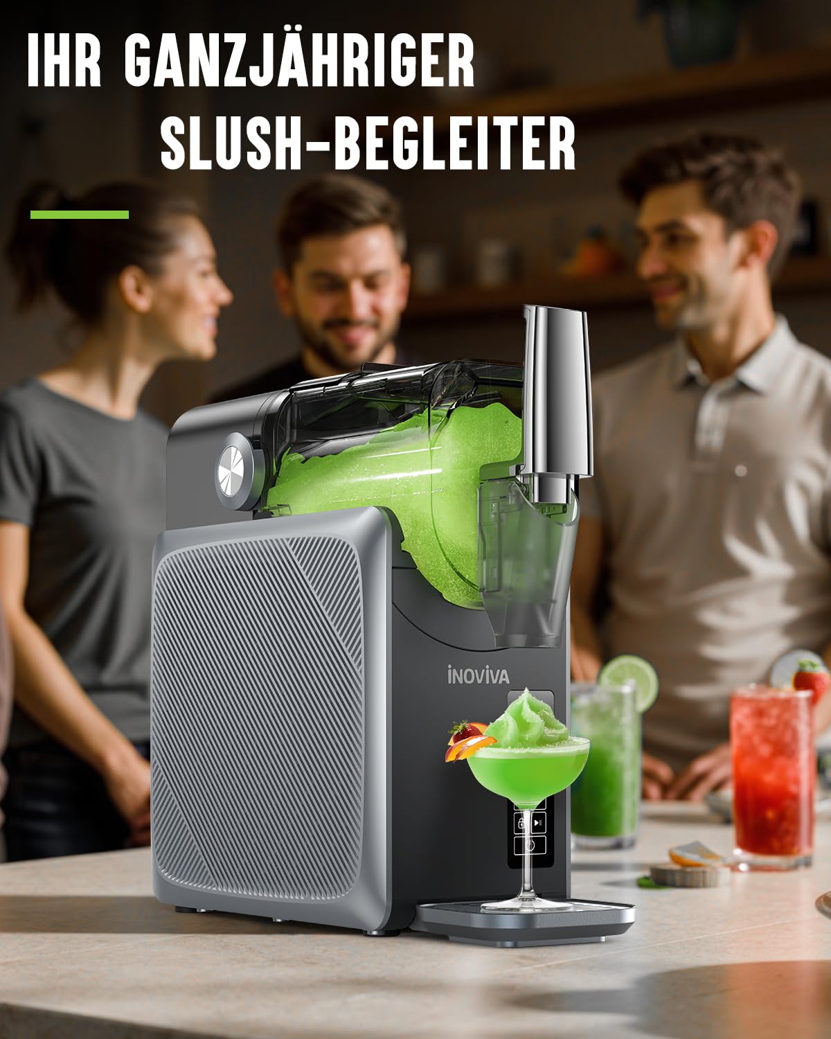 INOVIVA Slush Maschine, Kein Eis erforderlich, 2L Slushie Maschine für Zuhause mit Selbstreinigung, 5 voreingestellte Programme, gefrorene Slushie, Margaritas, Frappés, Milchshake (S1.2 Version)