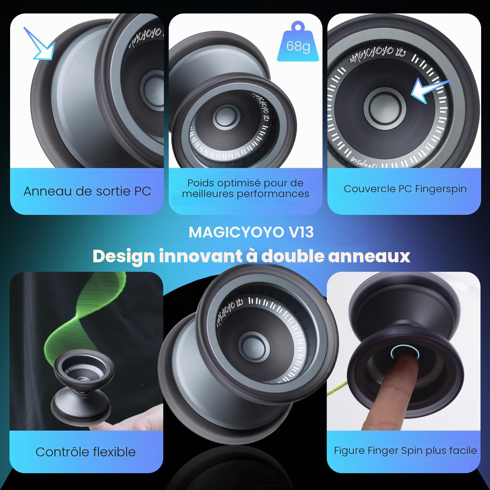 MAGICYOYO V13 Yoyo professionnel – Double mode réactif et insensible pour enfants et joueurs avancés, tours de doigts faciles, métal durable + PC hybride, comprend des accessoires Yoyo