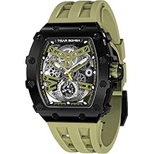 TSAR BOMBA Mens Automatic Watch Tonneau Luxury Skeleton Watch for Men Mechanical 50M Waterproof Wristwatch Gift for Men