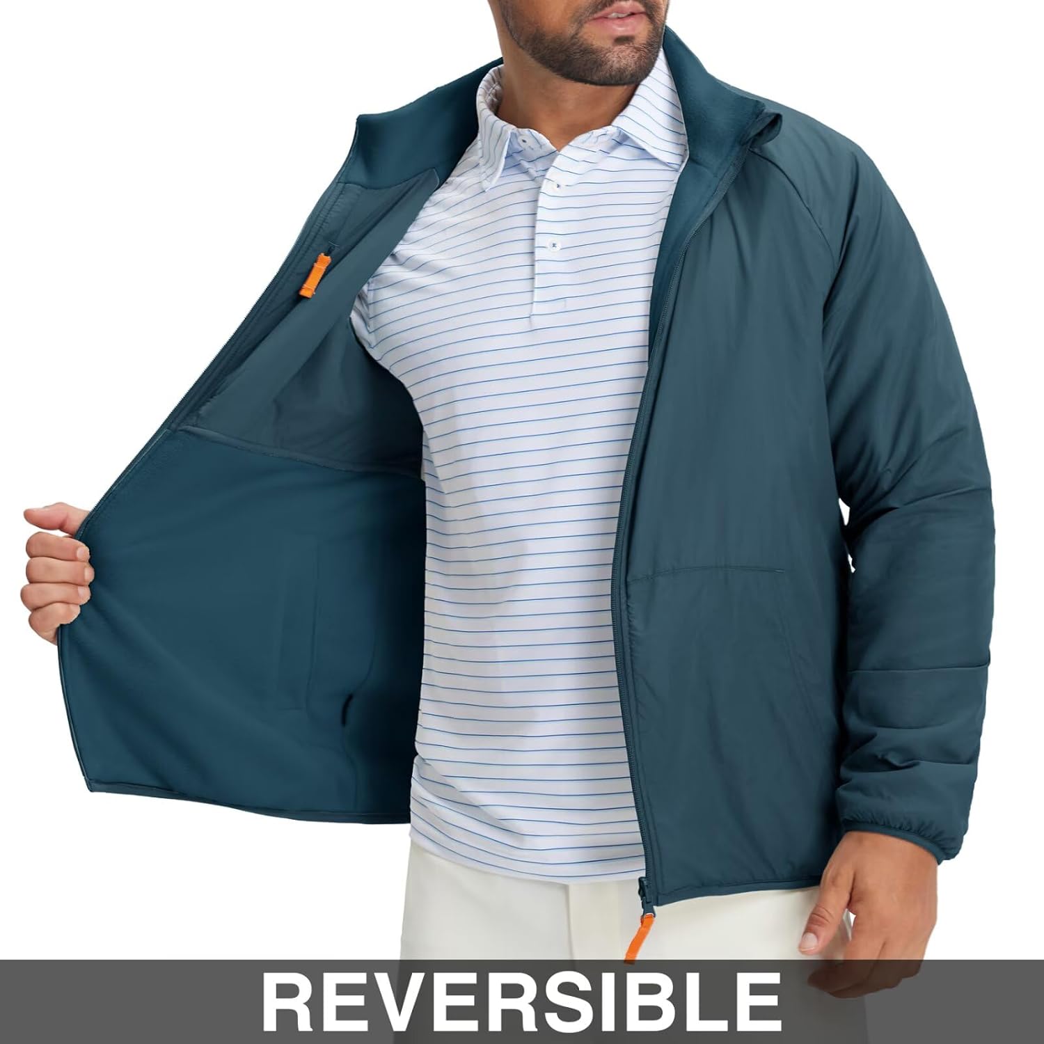 M MAELREG Reversible Fleece Lined Jacket Men Zip Up Warm Golf Jackets Fall Winter Casual Insulated Coats Clothes - Image 3