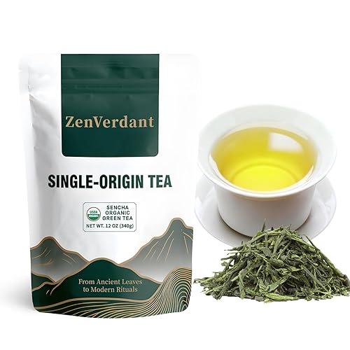 ZenVerdant Té verde Sencha orgánico USDA  12 onzas  Sin trozos rotos, fácil de colar  Suave no astringente  Bolsa sellada al vacío  Listo para