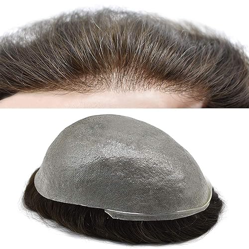 Toupee para hombre, sistema de reemplazo de cabello humano de piel ultra fina de 0.002 in, invisible, todas las unidades de cabello masculino con
