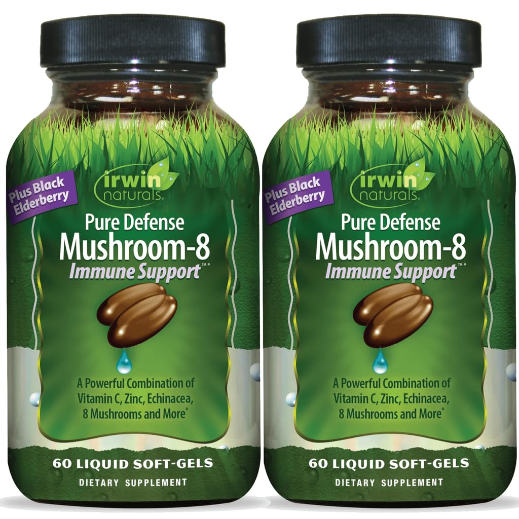 Irwin Naturals Pure Defense Mushroom-8 Immune Support (2 Pack) 60 Count (Pack of 2)