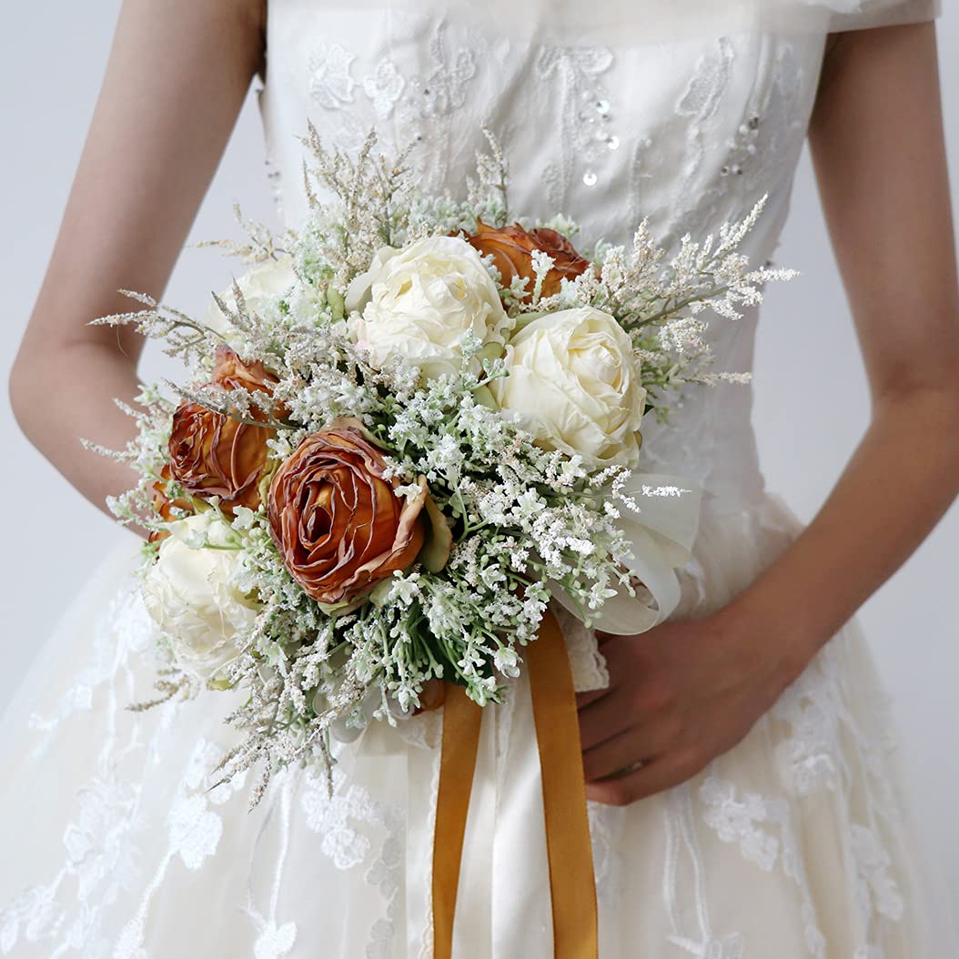 Hochzeit Bouquet für Braut - Karamell Gebrannt Rand Rose, Künstliche Blumensträuße für Brautjungfer, Hochzeit Dekoration