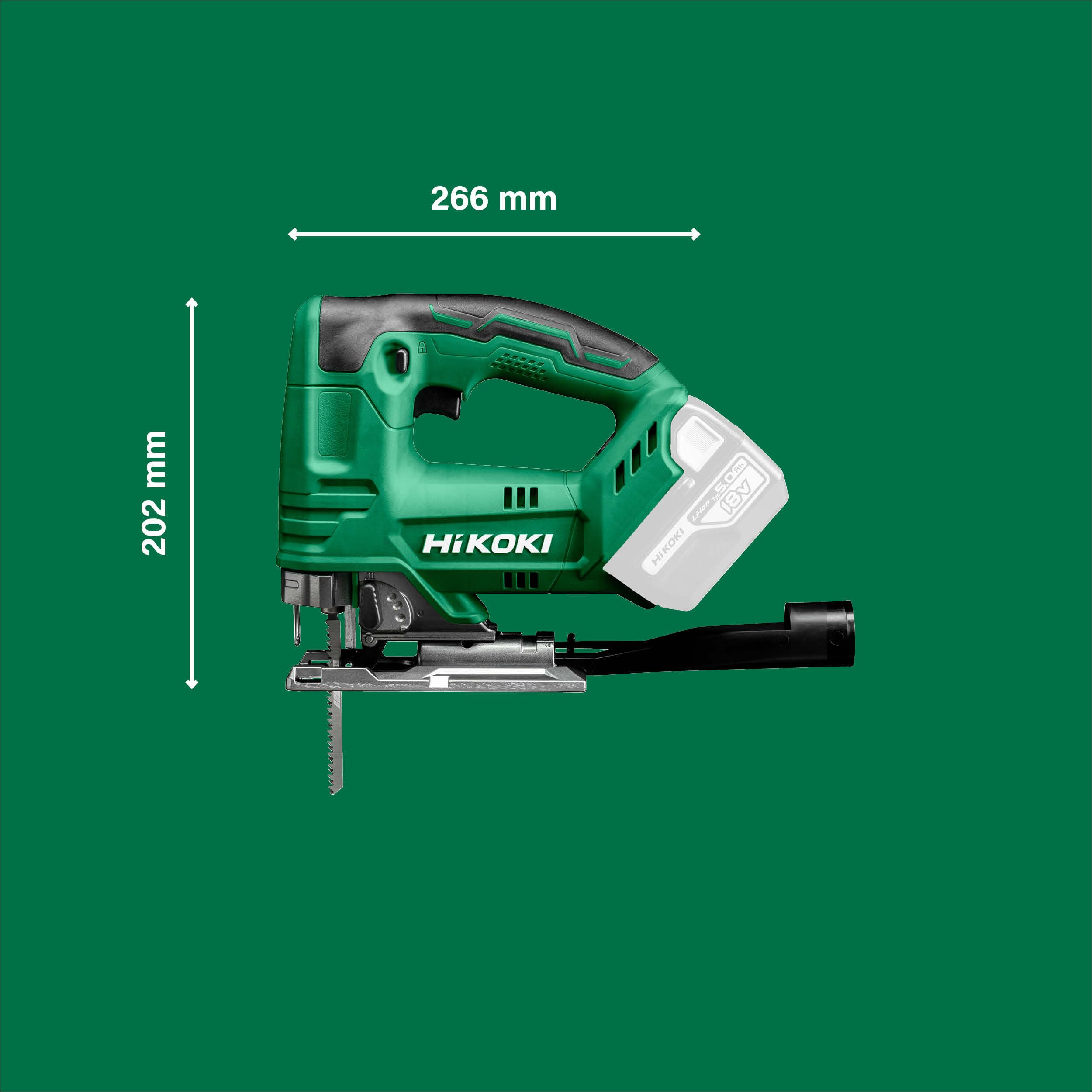 HiKOKI Akku-Stichsäge CJ18DA (18V, Li-Ion, 26mm Hubhöhe, 4-stufige Pendelhubfunktion, Werkzeuglose Sägeblattaufnahme, Regelelektronik, LED, im Transportkoffer, ohne Akku und Ladegerät), 276x202x81 mm | Ohne Akku & Ladegerät, inkl. HSC III Koffer, LED, Säg
