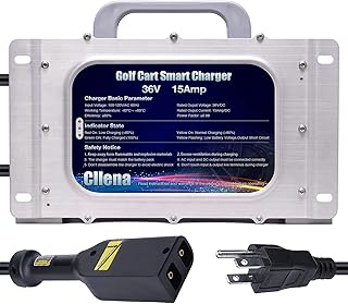 Cllena Waterproof 15 AMP EZGO TXT Battery Charger for 36 Volt Golf Carts - Powerwise D Style Plug