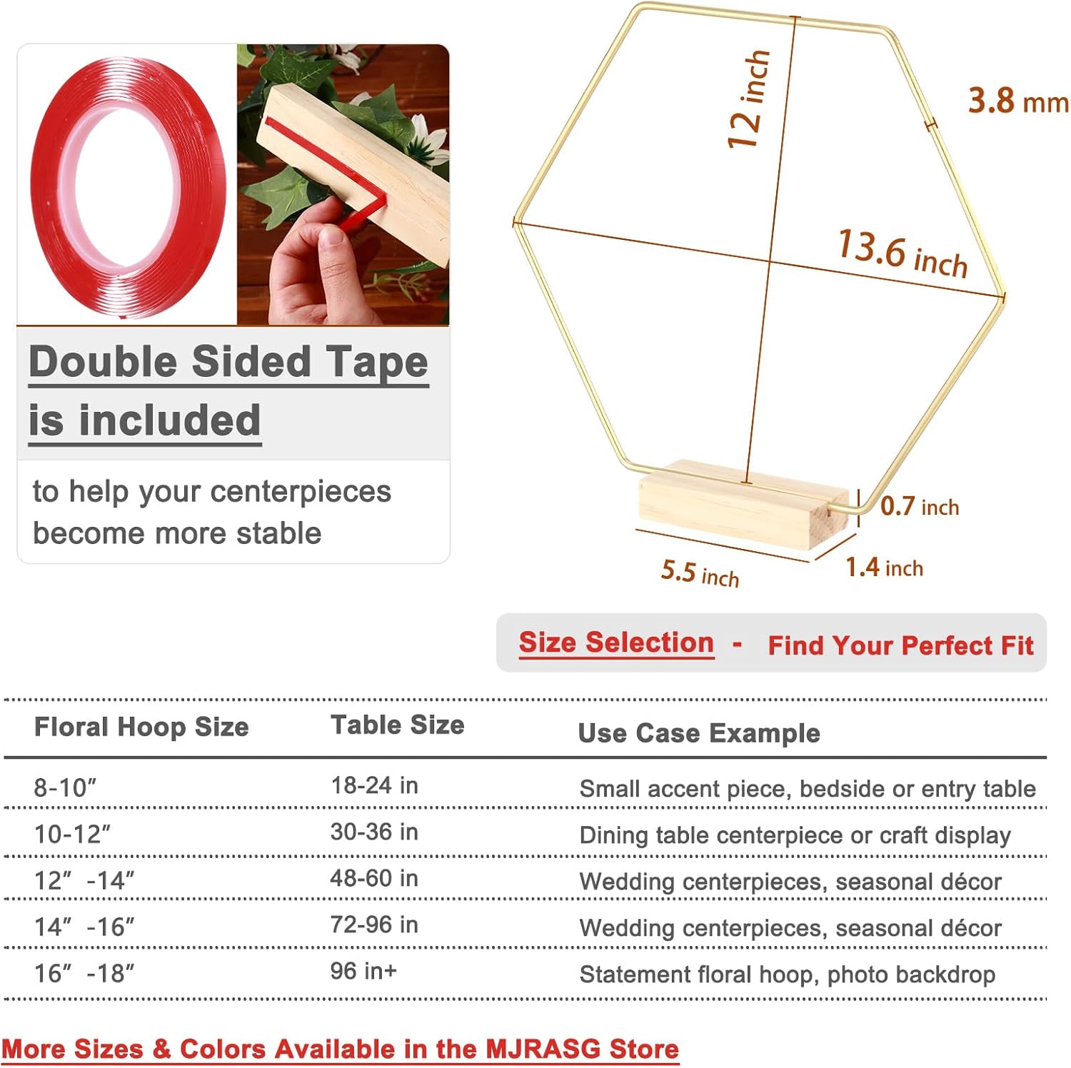 12 Pack Hexagonal Floral Hoops with Stand 12 Inch Metal Rings for DIY Centerpiece Table Decorations Crafts Macrame Ring Hoops Dream Catcher Rings Wedding Birthday Wreath Craft Hoops with Holder, Gold
