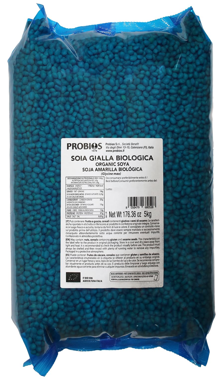 Probios Soia Gialla Biologica - Fagioli di Soia Ricchi Di Proteine ​​- Naturali e Vegetariani - Perfetti Per Adulti e Bambini - Confezione Da 5 Kg