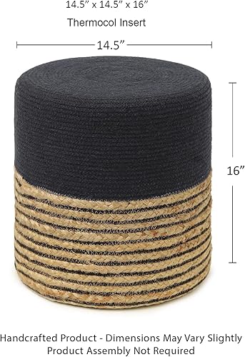 Miniatura 130 de REDEARTH · Taburete otomano de puf cubo, puf trenzado de yute para la sala de estar, dormitorio, guardería, patio, salón y otras habitaciones (14.5