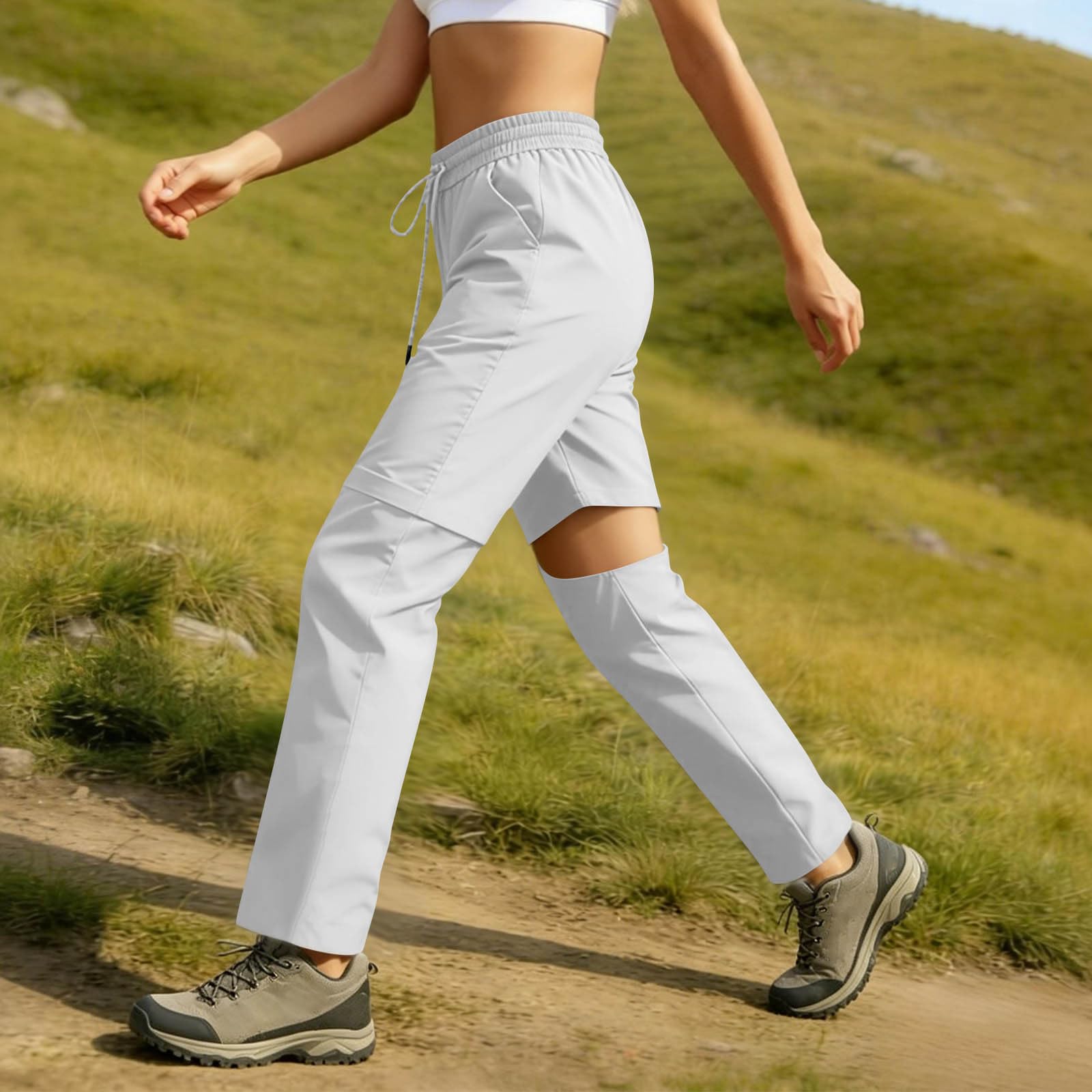 Générique Pantalon de Randonnée Convertible Femme, Jambes Amovibles, Léger, Séchage Rapide, Pantalon Cargo Extérieur, Short Réversible, Poches pour Marche et Activités Outdoor, Pantalon Cargo Femme