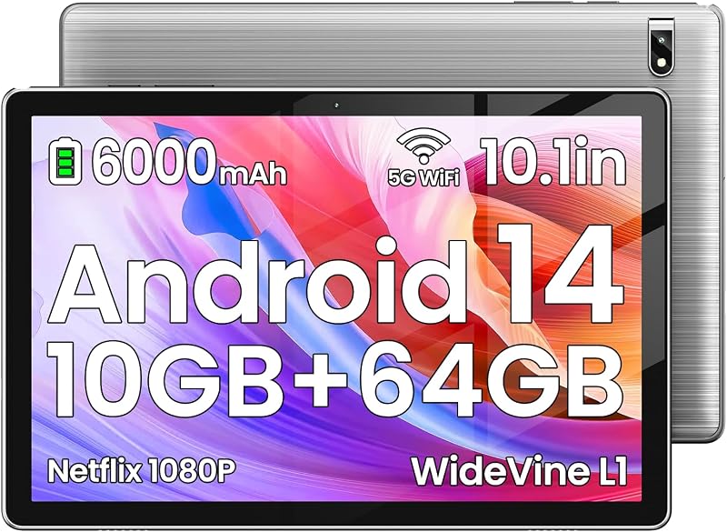 TPZ T10B Android 14 Tablet 10.1" - 10GB RAM + 64GB + 1TB Bővíthető Tárhely, WiFi 6, Octa-Core, 6000mAh Akku, FHD IPS Kijelző, Szürke