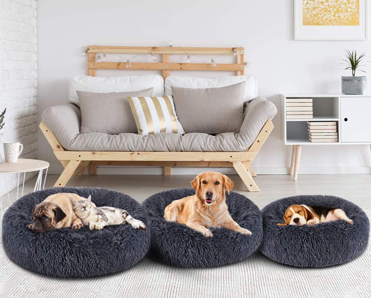 XXL Panier pour Chien Tissu Peluche,Anti Stress Lit Moelleux Rond pour Chat