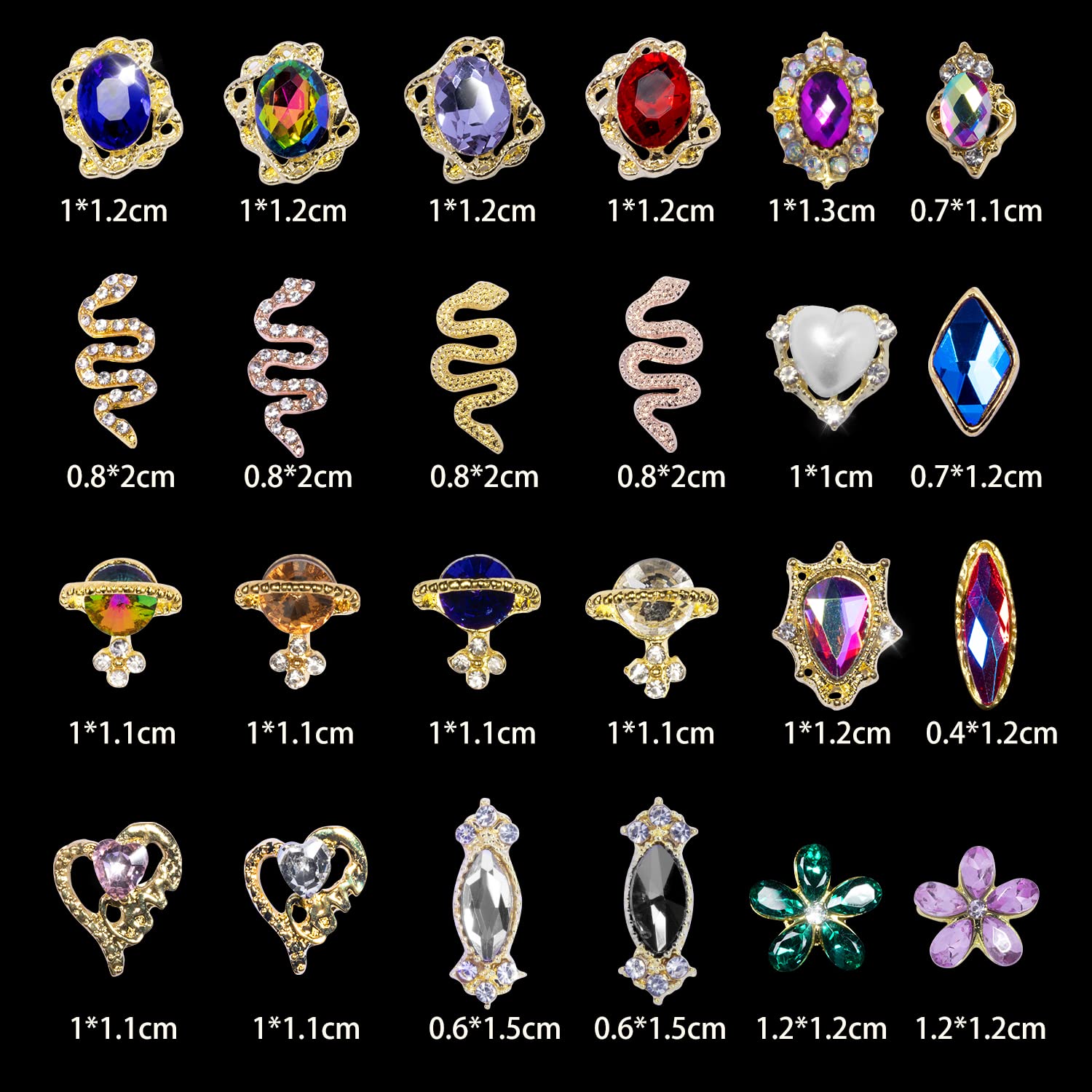 Nail Art Rhinestones Kit, Round Beads Flatback Crystals Multi Shapes Glass Crystal Rhinestones for Nail Art Makeup Face Decor Crafts Supply (Classic Style)