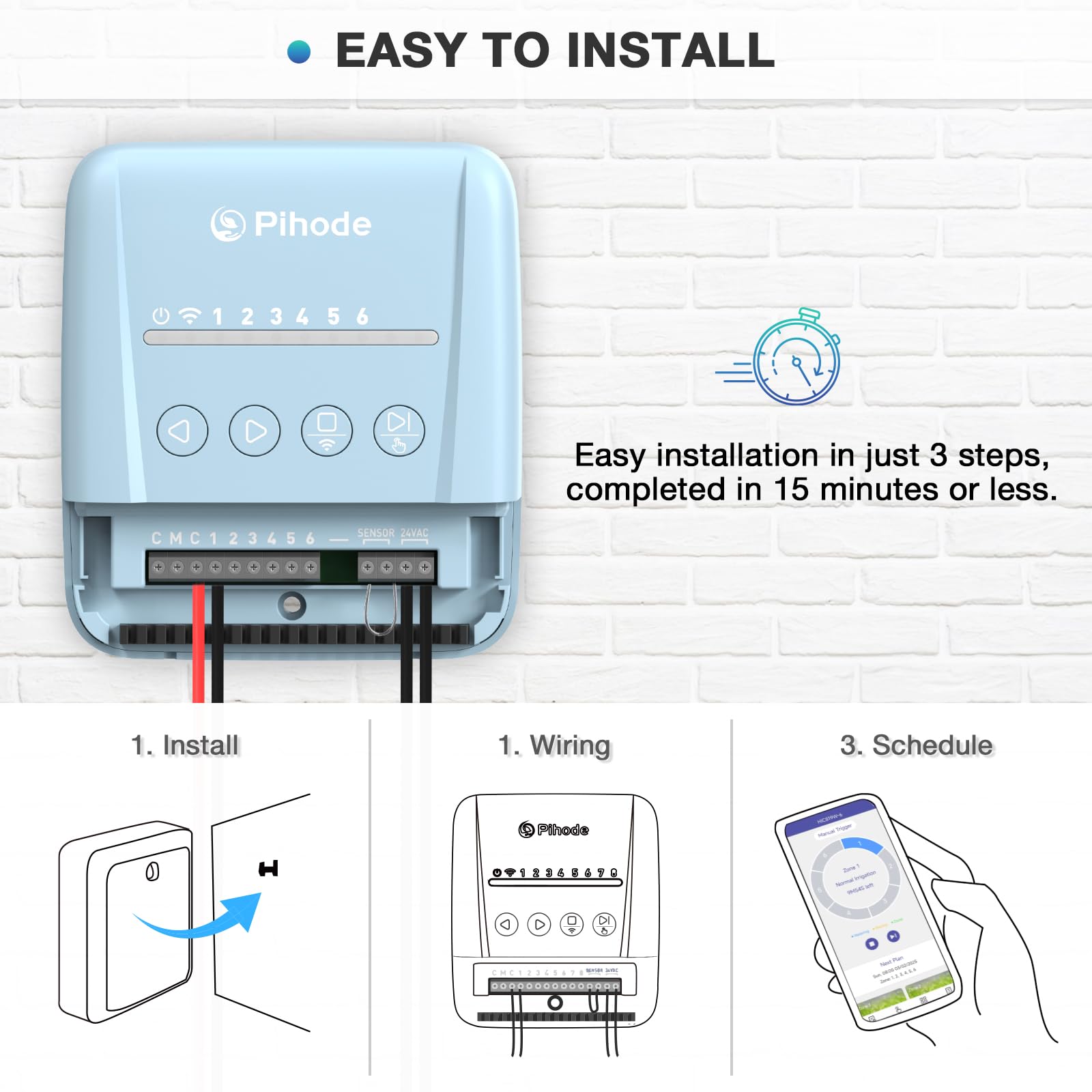 Regolatore intelligente a 6 zone con intelligenza meteorologica locale e luci atmosferiche, irrigazione automatizzata e controllo tramite app, sistema di irrigazione WiFi, risparmia acqua attraverso