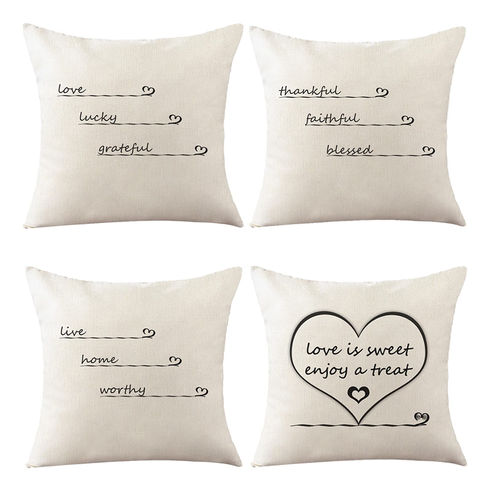 Housse de coussin pour canapé motif Amour en lin pour une ambiance maison cocooning