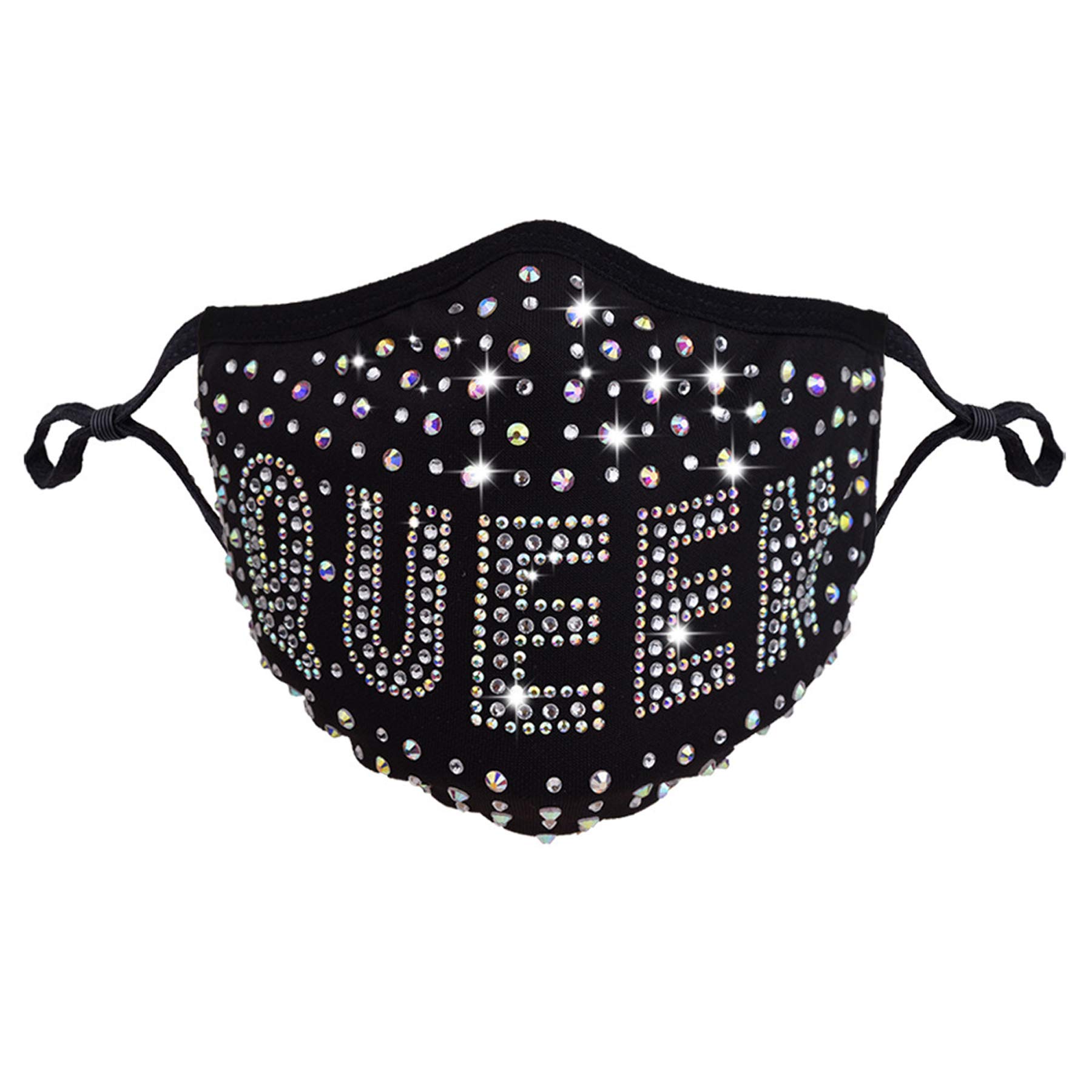 XuanAn Women Fashion Face Cover with Filter Anti Pollution Washable Adjustable Mouth Cover Bandanas Rhinestone Decorative Black (QUEEN), Medium