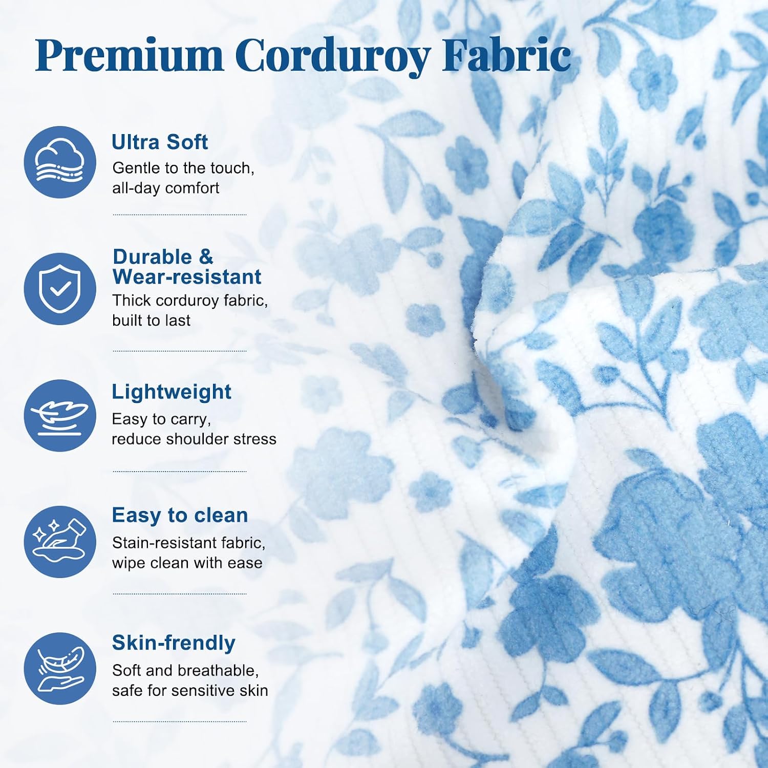 Girls Backpack, Corduroy School Backpack for Teen Bookbag for Primary Elementary Middle School College Travel Backpack for Women, Blue Flower