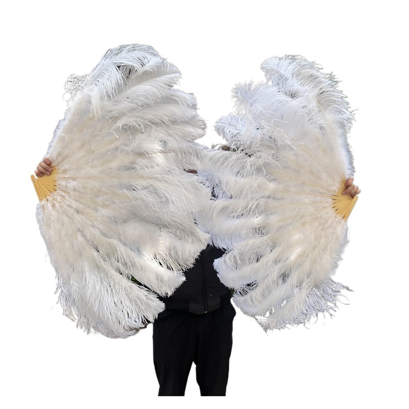 Abanico De Plumas Abanico de plumas blancas de 13 huesos, accesorio for actuación de carnaval, despliegue, 100/130CM de largo, 60/75CM de ancho, abanico de plumas grandes Para Fiesta De Disfraces Bail