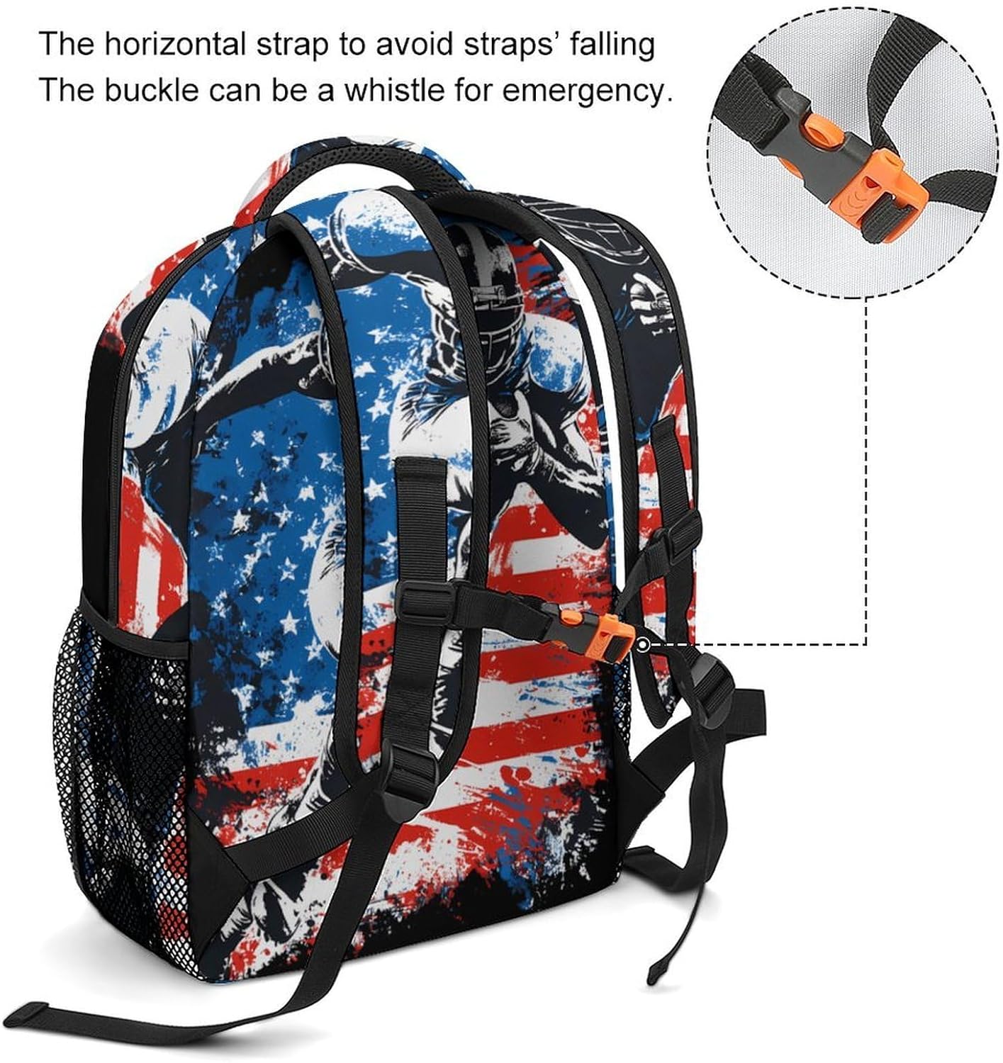 U.S.A. Flag Football Player Unisex Backpack Casual Daypacks Lightweight Shoulders Bag for Camping Hiking Travel