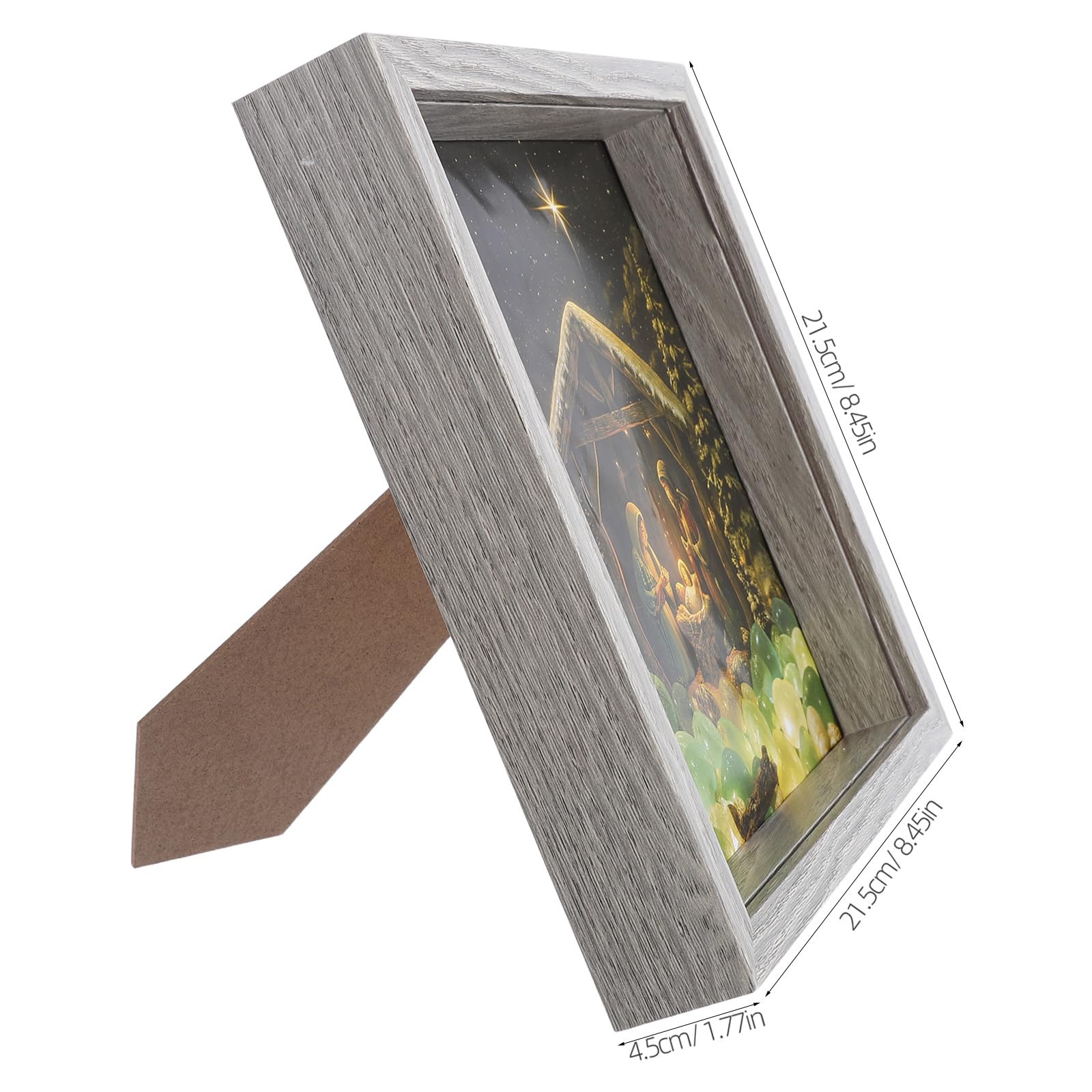 Zerodeko Caja decorativa navideña con diseño de belén: marco de fotos navideño con iluminación LED, marco de madera rústica para fotos navideñas, alimentado por USB para mesa, repisa o chimenea,